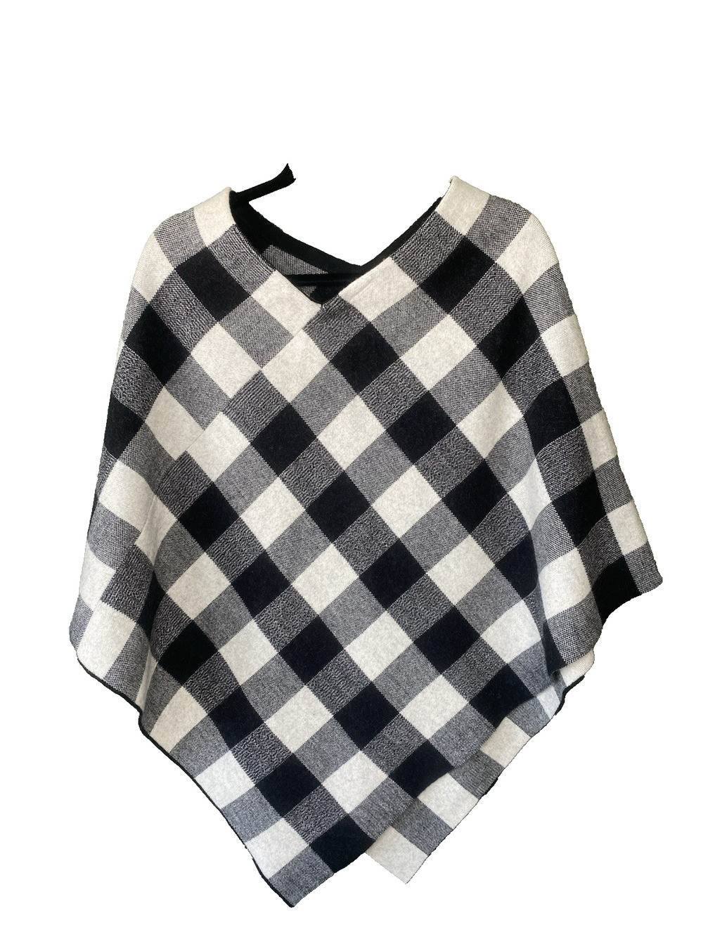 Lauren Ralph Lauren Women's Size S/M Black & White Checkered Wool Poncho Cape